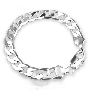 925 Sterling Silver Sideways Bracelet 6MM 8MM 10MM Men Women Jewelry