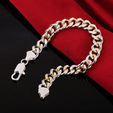 925 Silver Bracelet 10MM Square Chain Golden for Men Women