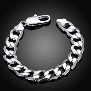 925 Sterling Silver Bracelets 12MM Flat Chain for Men