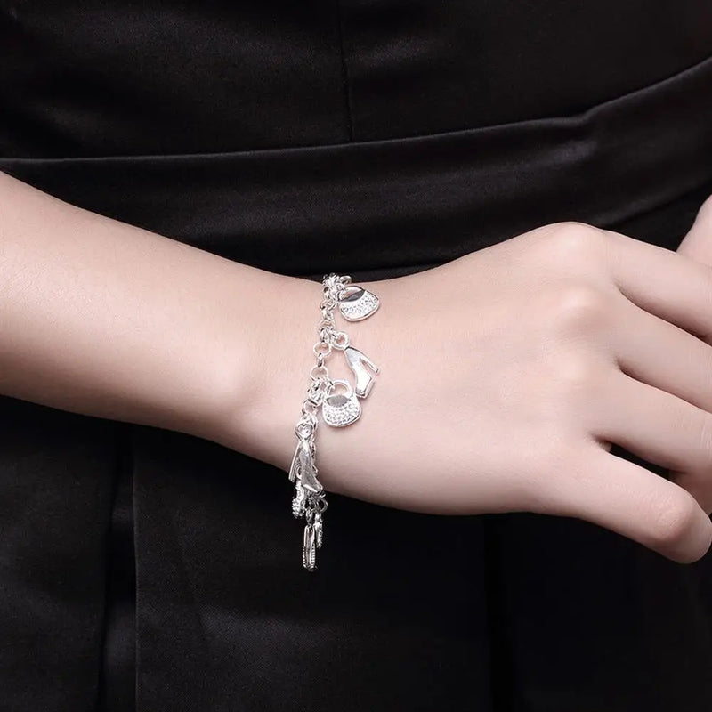 925 Silver Bracelet Shoe Bag Chain for Women Wedding Party Gift