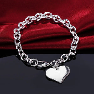 925 Silver Heart Chain Bracelets Wedding Party Lady Jewelry
