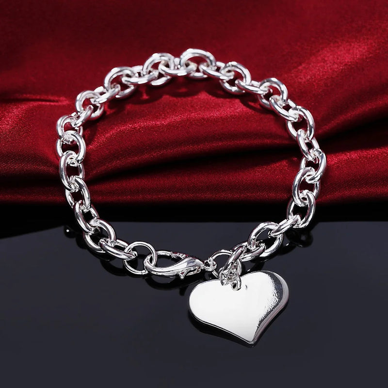925 Silver Heart Chain Bracelets Wedding Party Lady Jewelry