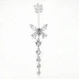 925 Silver Butterfly Belly Button Ring 14G CZ Tassel Navel Piercing Jewelry
