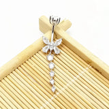925 Silver Butterfly Belly Button Ring 14G CZ Tassel Navel Piercing Jewelry