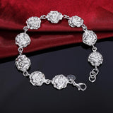 925 Sterling Silver Rose Flower Charm Bracelet Wedding Christmas Gift