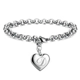 925 Silver Charm Heart 26 Letters Chain Bracelet Wedding Accessories