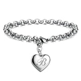 925 Silver Charm Heart 26 Letters Chain Bracelet Wedding Accessories