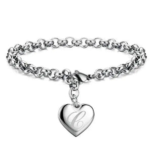 925 Silver Charm Heart 26 Letters Chain Bracelet Wedding Accessories