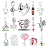 925 Silver Charms Bird Flower Bee Beads DIY Jewelry Girl Dangle