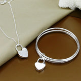 925 Sterling Silver Heart Necklace Bangle Set