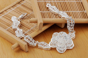 925 Silver Flower Leaf Chain Bracelet Wedding Jewelry
