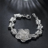 925 Silver Flower Leaf Chain Bracelet Wedding Jewelry