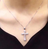 925 Silver Cross Pendant Pave Cz Stone Necklace