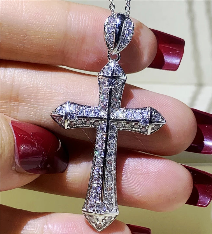 925 Silver Cross Pendant AAAAA Cz Stone Necklace Wedding Jewelry
