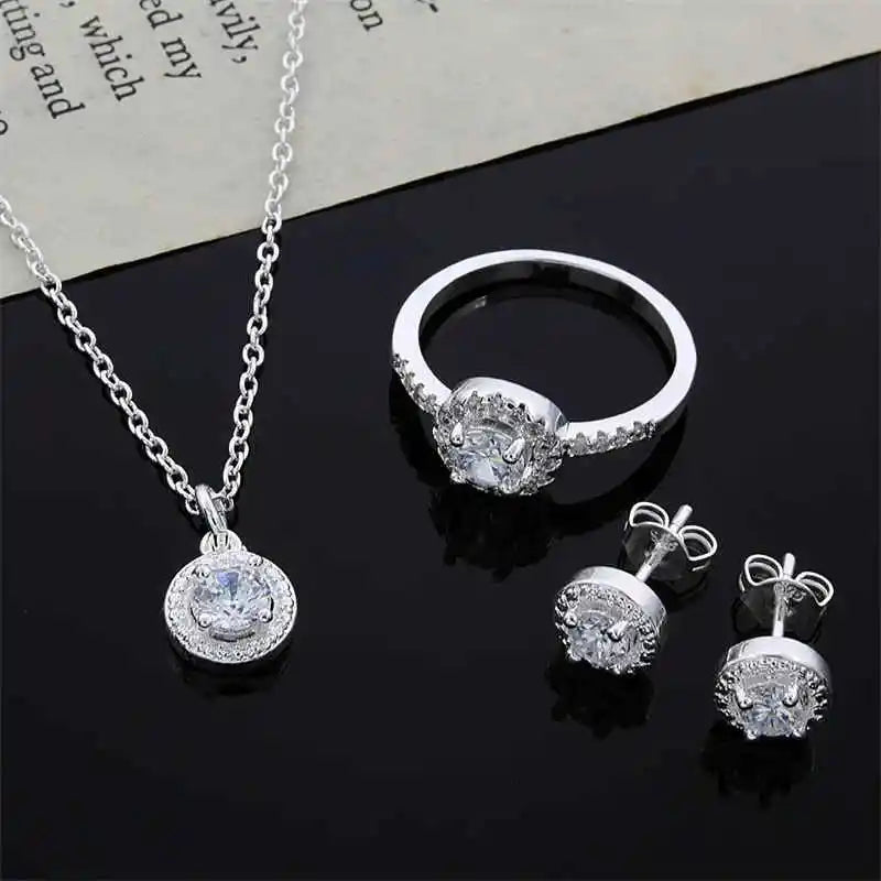925 Sterling Silver Christmas Jewelry Set with CZ Necklace Earrings Ring