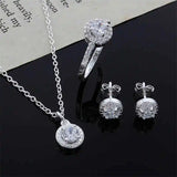 925 Sterling Silver Christmas Jewelry Set with CZ Necklace Earrings Ring
