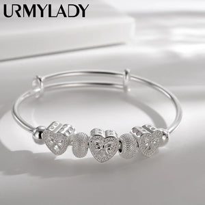 925 Silver Heart Bangle Bracelet Women