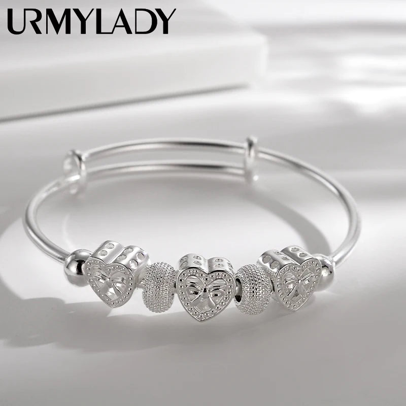 925 Silver Heart Bangle Bracelet Women