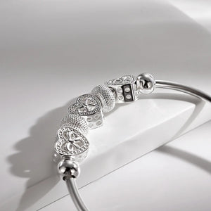 925 Silver Heart Bangle Bracelet Women