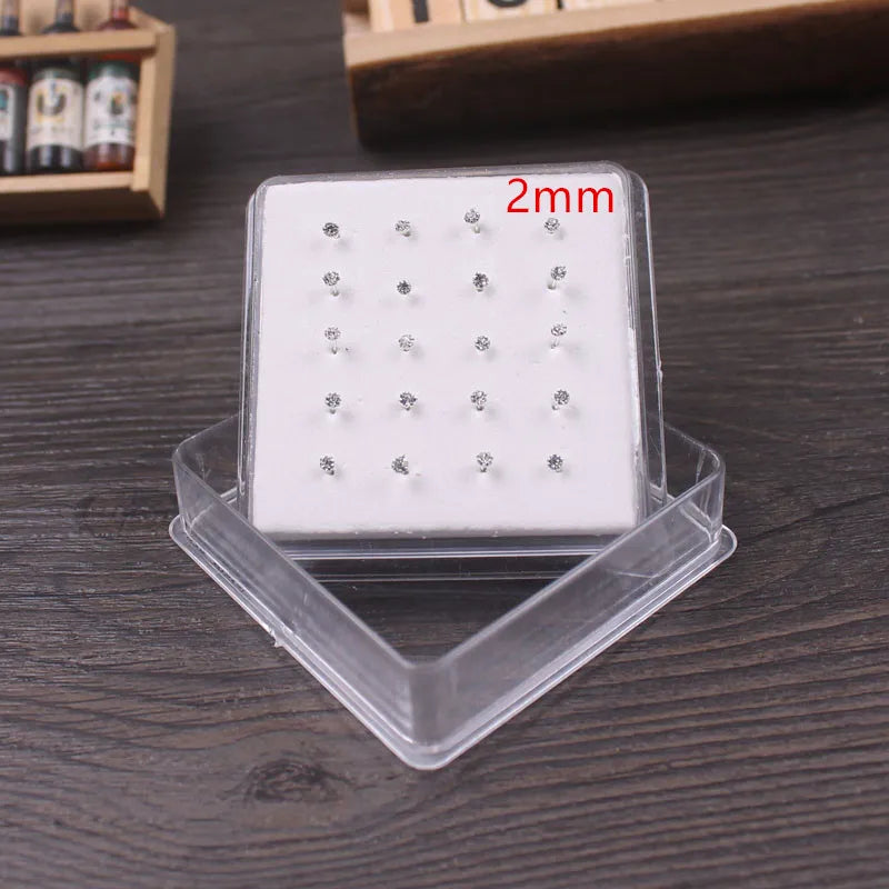 925 Sterling Silver Ear Stud 2mm Clear Gem Crystal Nose Stud Set