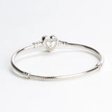 925 Sterling Silver Heart Lock Key Pan Bracelet