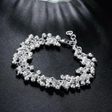 925 Silver Grape Bracelet Frosted Bead Chain Women Retro Wedding Jewelry