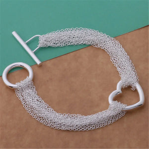 925 Silver Heart Tassel Bohemia Bracelet Chain Jewelry Women