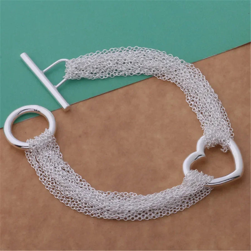 925 Silver Heart Tassel Bohemia Bracelet Chain Jewelry Women