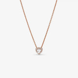 925 Silver Hearts Pendant Circle Necklace Clear CZ Women Pan Jewelry