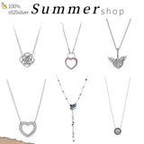 925 Silver Hearts Pendant Clear CZ Circle Necklace Women Jewelry