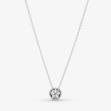 925 Silver Hearts Pendant Circle Necklace Clear CZ Women Pan Jewelry