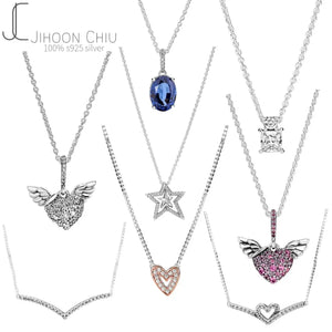 925 Silver Hearts Pendant Clear CZ Necklace Women Jewelry