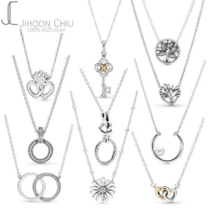 925 Silver Hearts Pendant Clear CZ Circle Necklace for Women