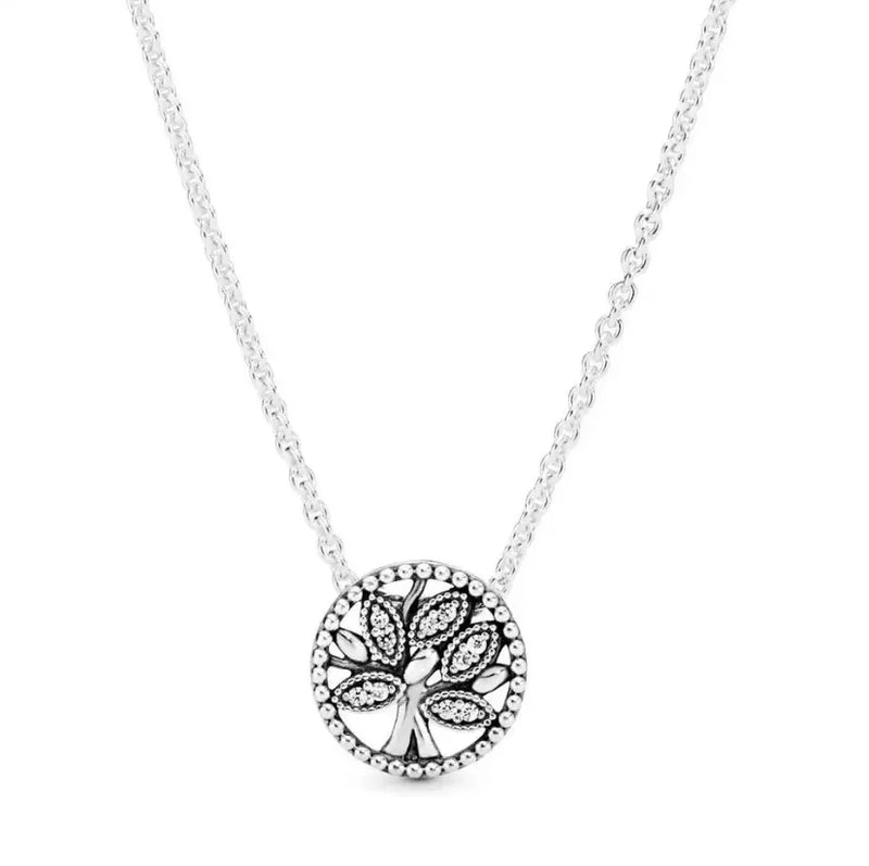 925 Silver Hearts Pendant Circle Necklace For Women
