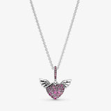 925 Silver Hearts Pendant Clear CZ Necklace Women Jewelry