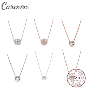 925 Silver Hearts Pendant CZ Necklace For Women