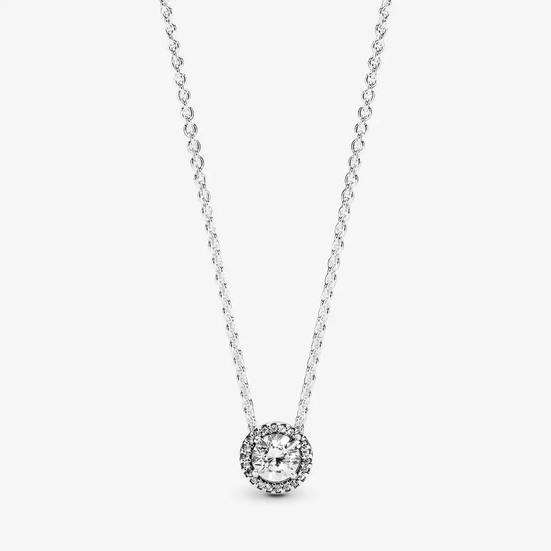 925 Silver Hearts Pendant Circle Necklace Clear CZ Women Pan Jewelry