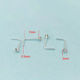 925 Silver L Shape Nose Stud 2mm Clear Crystal 20pcs/pk