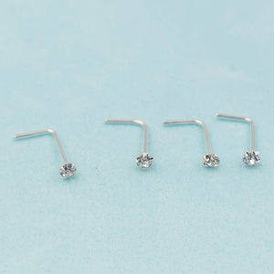 925 Silver L Shape Nose Stud 2mm Clear Crystal 20pcs/pk