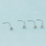 925 Silver L Shape Nose Stud 2mm Clear Crystal 20pcs/pk