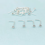 925 Silver L Shape Nose Stud 2mm Clear Crystal 20pcs/pk