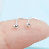 925 Silver L Shape Nose Stud 2mm Clear Crystal 20pcs/pk