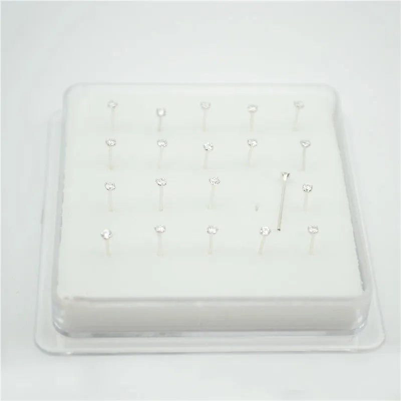 925 Silver Nose Ring Ear Stud CZ Gem Earrings