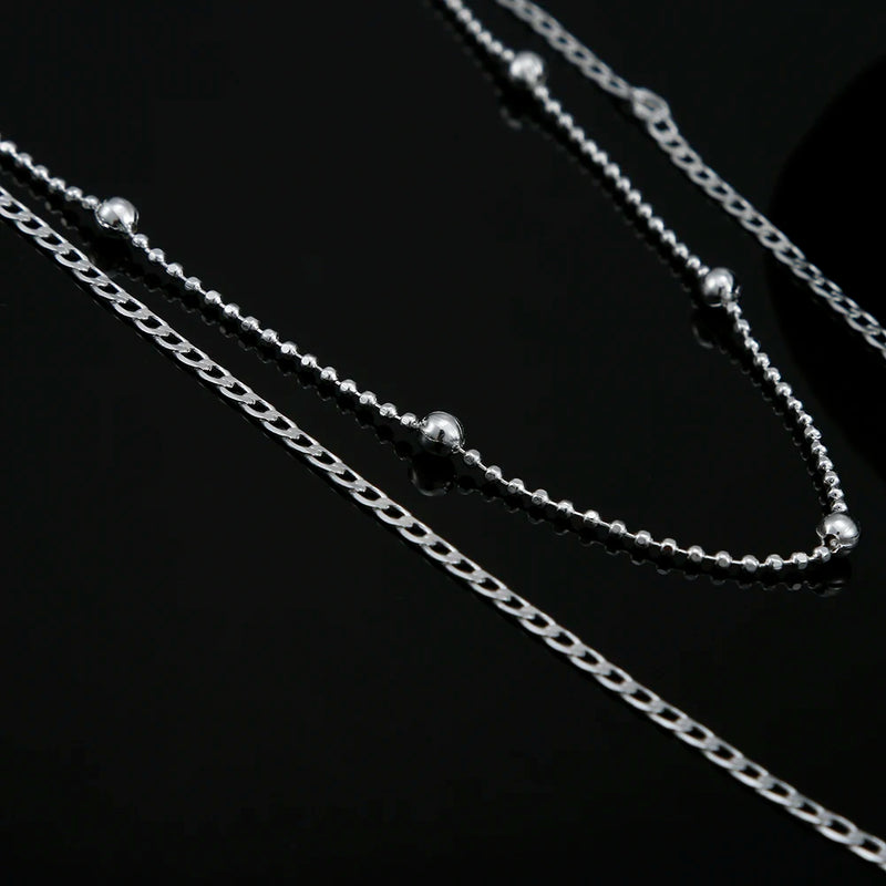 925 Sterling Silver Flat Beads Chain Necklace Men Women Wedding Accessories