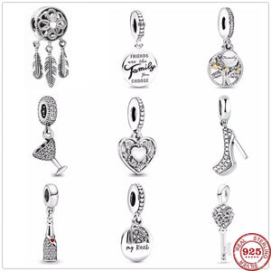 925 Silver Pav? Cocktail Glass Wine Dangle Charm for Women Jewelry