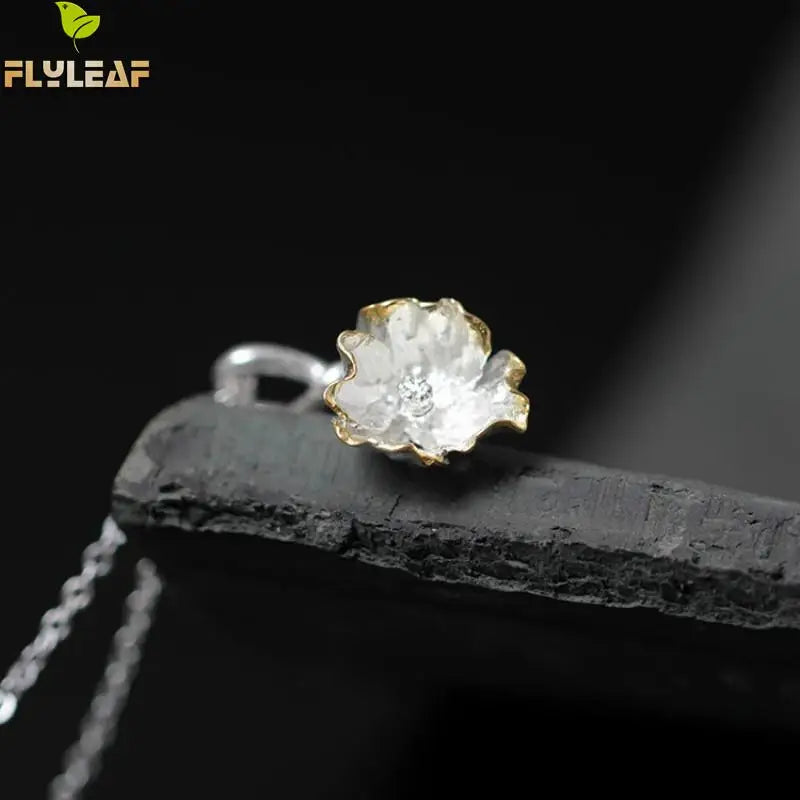 925 Sterling Silver Poppy Flower Necklace Vintage Style Lady Gift