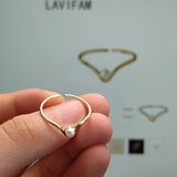 925 Silver Shell Pearl V Shaped Ring for Women Girl Thin Finger Accessory