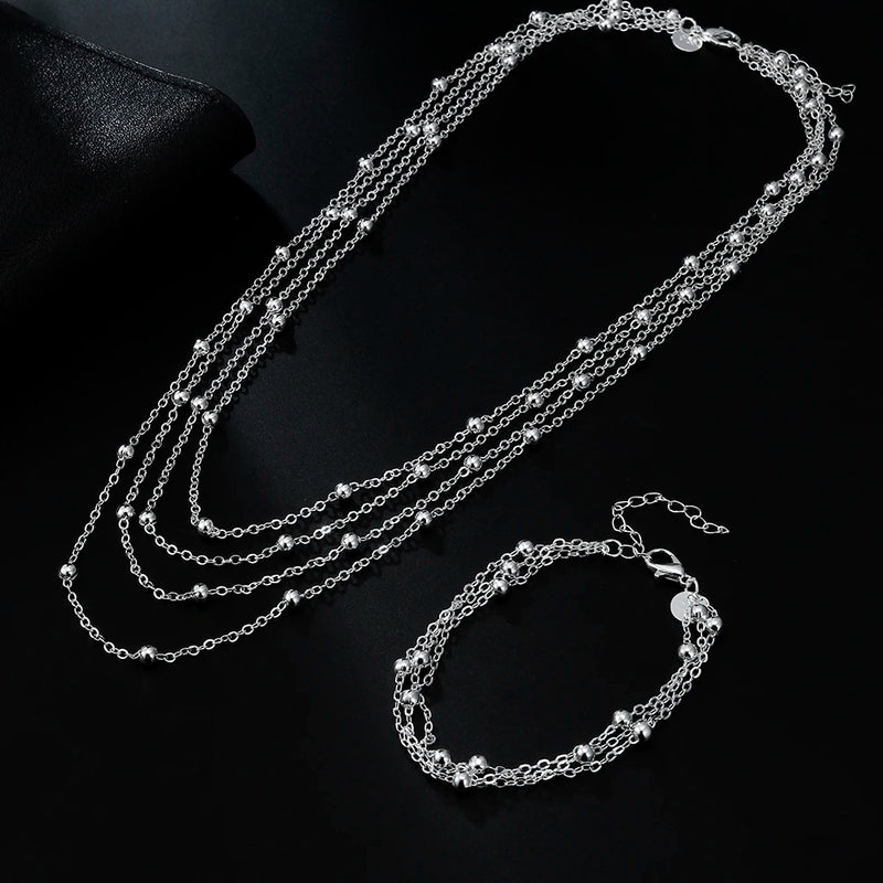 925 Silver Tassel Beads Bracelets Necklaces for Women