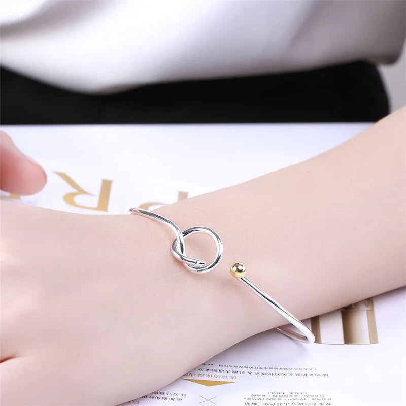 925 Silver Twine Bangles Bracelets Beads Opening Jewelry Christmas Gift