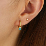 925 Silver Mini Huggie Hoop Earring with Opal Turquoise Spike